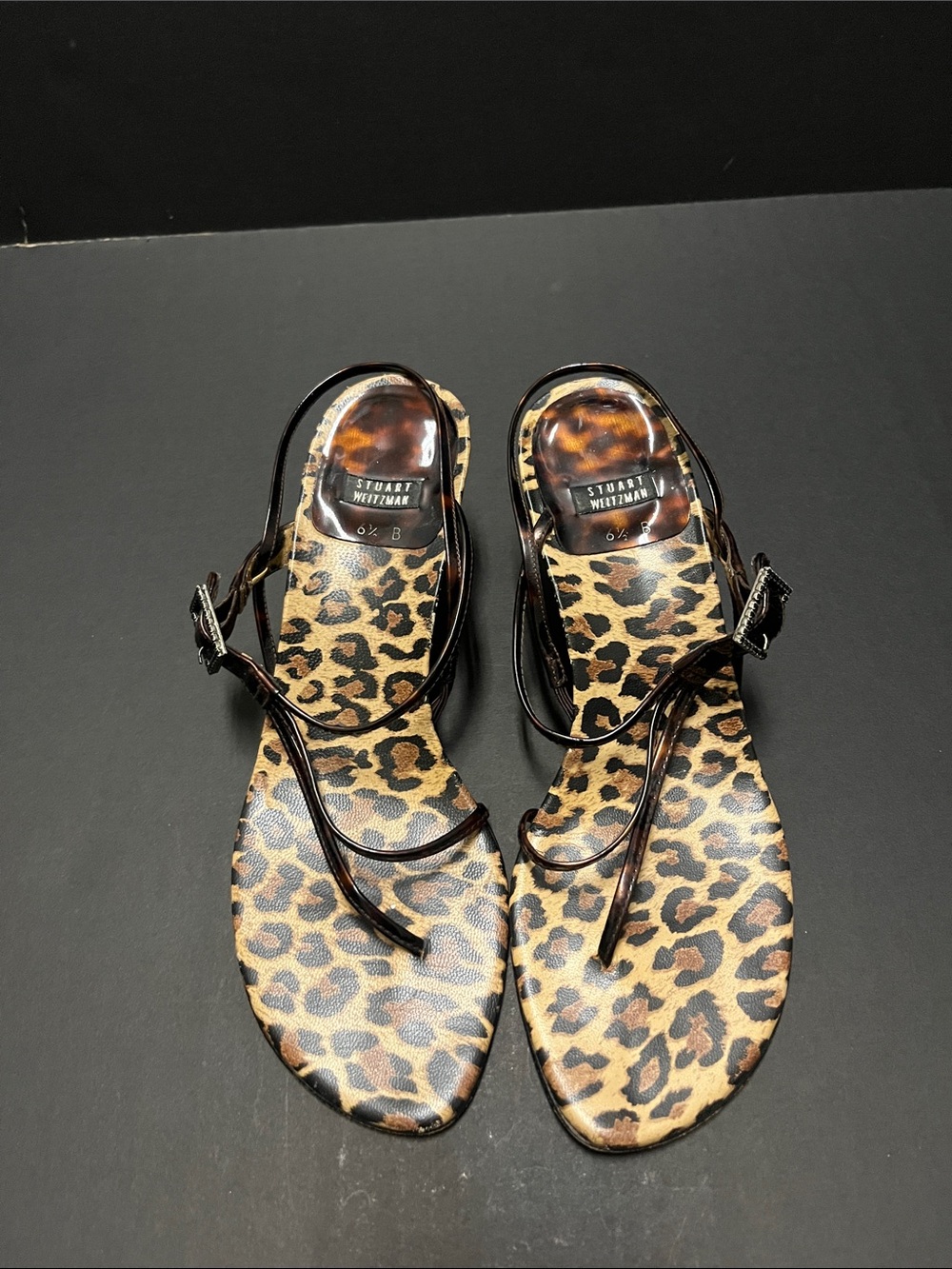 Vintage Stuart Weitzman Animal Print Strappy Kitten heels Buckle Sandals Sz 6.5B